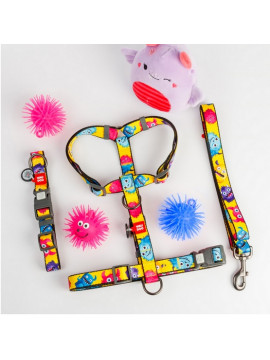 Collar WauDog Nylon Obroża nylonowa z QR-paszportem, plastikowy fastex, wzór FUTRZANE POTWORY, S 15mm/25-35cm