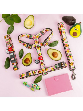 Collar WauDog Nylon Obroża nylonowa z QR-paszportem, plastikowy fastex, wzór AWOKADO NA RÓŻU, S 15mm/25-35cm