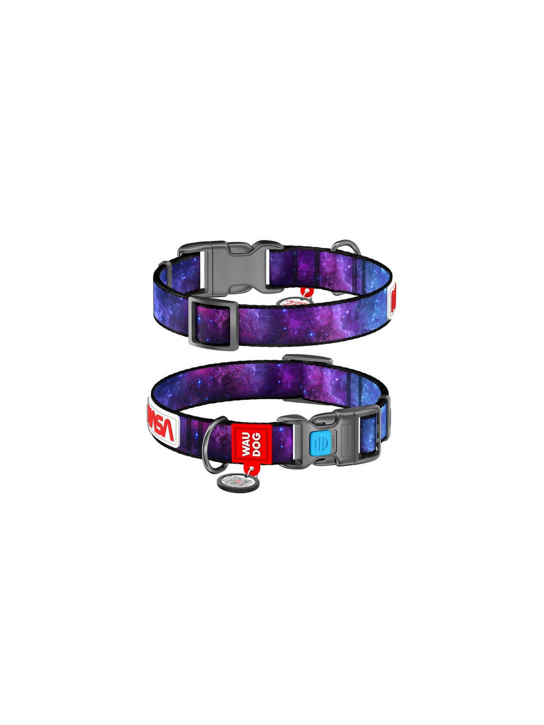 Collar WauDog Nylon Obroża nylonowa z QR-paszportem, plastikowy fastex, wzór NASA21, 15mm/25-35cm