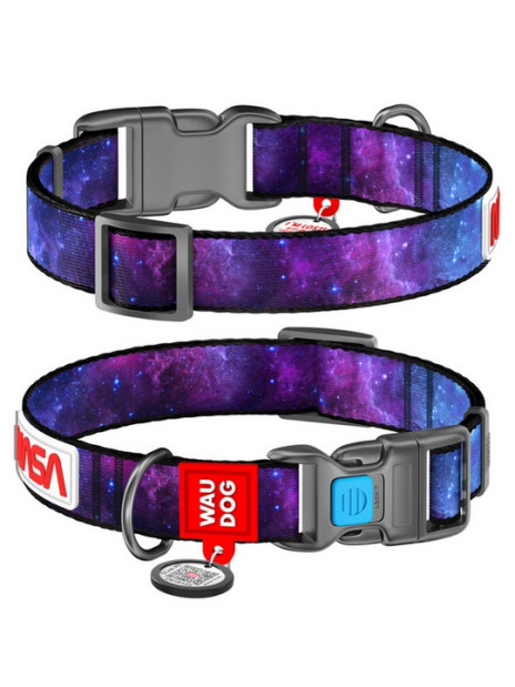 Collar WauDog Nylon Obroża nylonowa z QR-paszportem, plastikowy fastex, wzór NASA21, 15mm/25-35cm