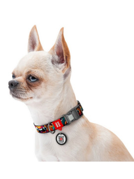 Collar WauDog Nylon Obroża nylonowa z QR-paszportem, plastikowy fastex, wzór ZĘBATE POTWORY, S 15mm/25-35cm