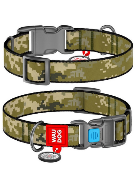 Collar WauDog Nylon Obroża nylonowa z QR-paszportem, plastikowy fastex, wzór MILITARY, S 15mm/25-35cm
