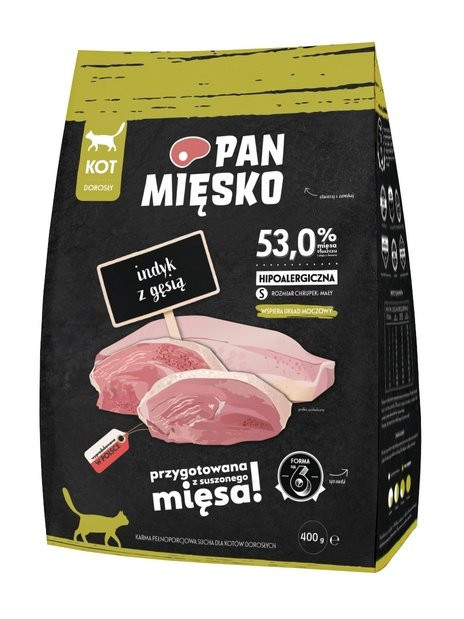 Pan Mięsko Karma sucha dla kota - indyk i gęś chrupki S 400g