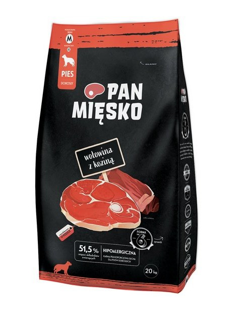 Pan Mięsko Karma sucha dla psa - wołowina i kozina chrupki M 20kg