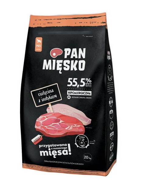 Pan Mięsko Karma sucha dla psa - cielęcina i indyk chrupki M 20kg
