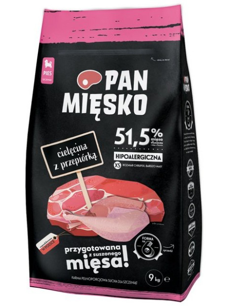 Pan Mięsko Karma sucha dla szczeniąt - cielęcina i przepiórka chrupki XS 9kg
