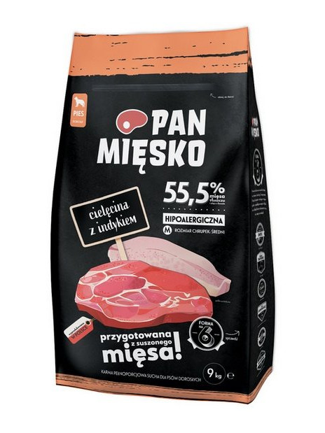 Pan Mięsko Karma sucha dla psa - cielęcina i indyk chrupki M 9kg
