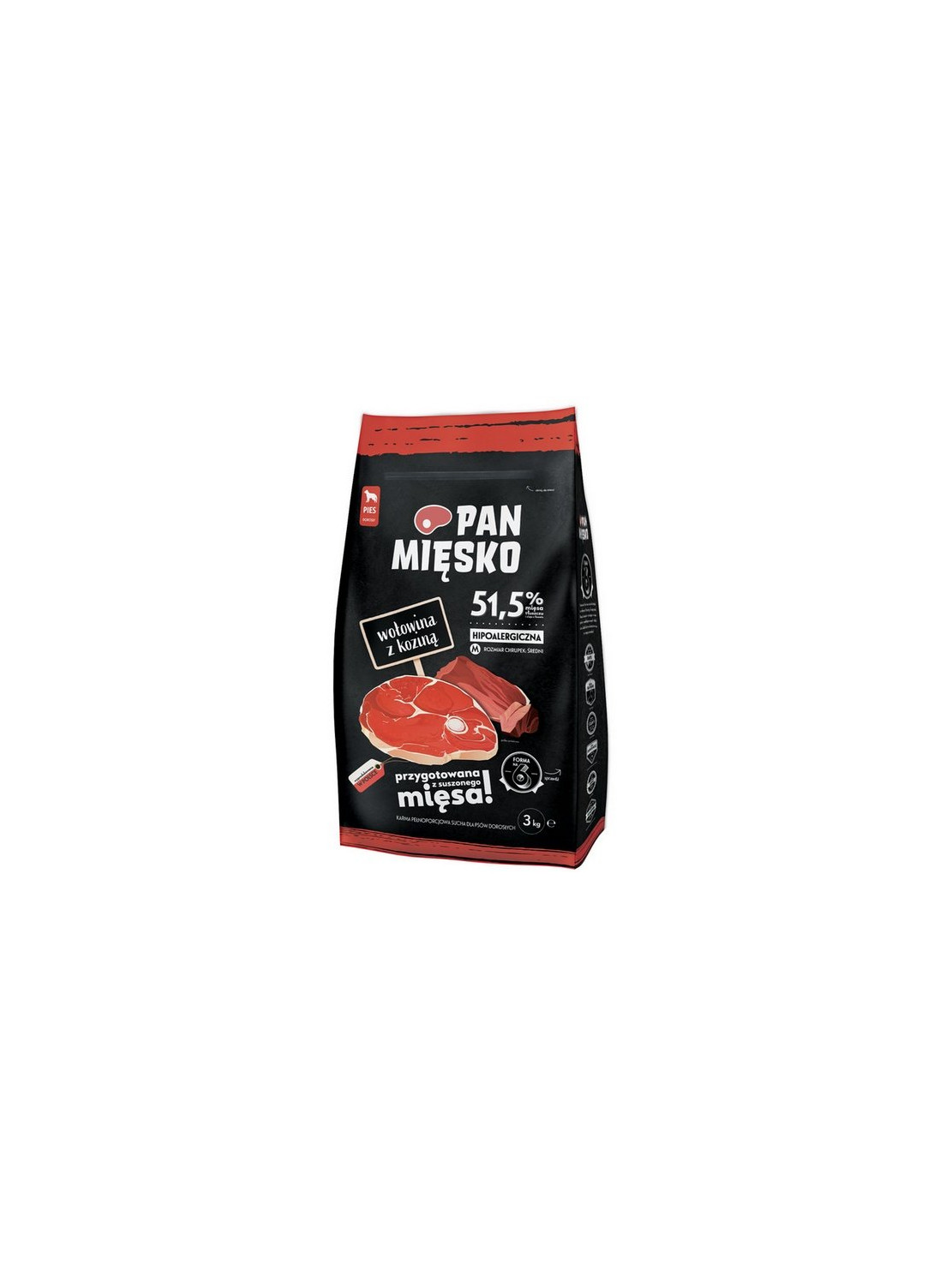 Pan Mięsko Karma sucha dla psa - wołowina i kozina chrupki M 3kg
