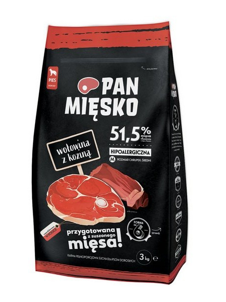 Pan Mięsko Karma sucha dla psa - wołowina i kozina chrupki M 3kg