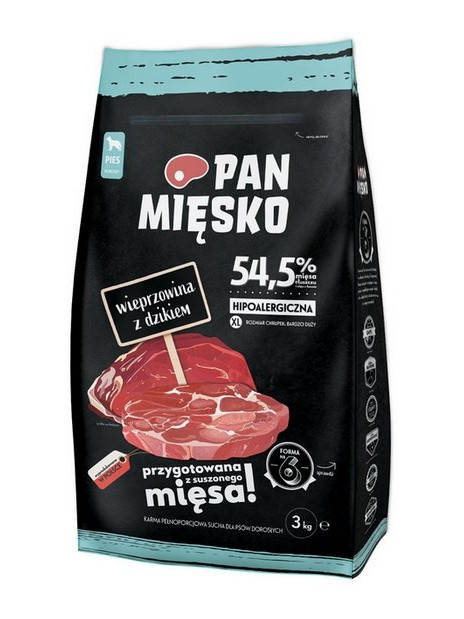 Pan Mięsko Karma sucha dla psa - wieprzowina i dzik chrupki XL 3kg