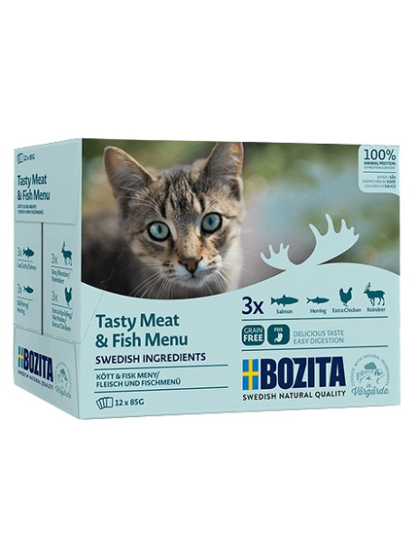Bozita Cat Multibox z mięsem i rybą w sosie saszetki 12x85g