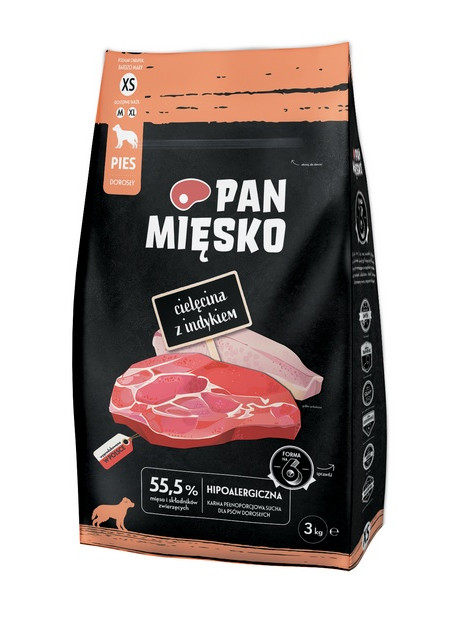 Pan Mięsko Karma sucha dla psa - cielęcina i indyk chrupki XS 3kg