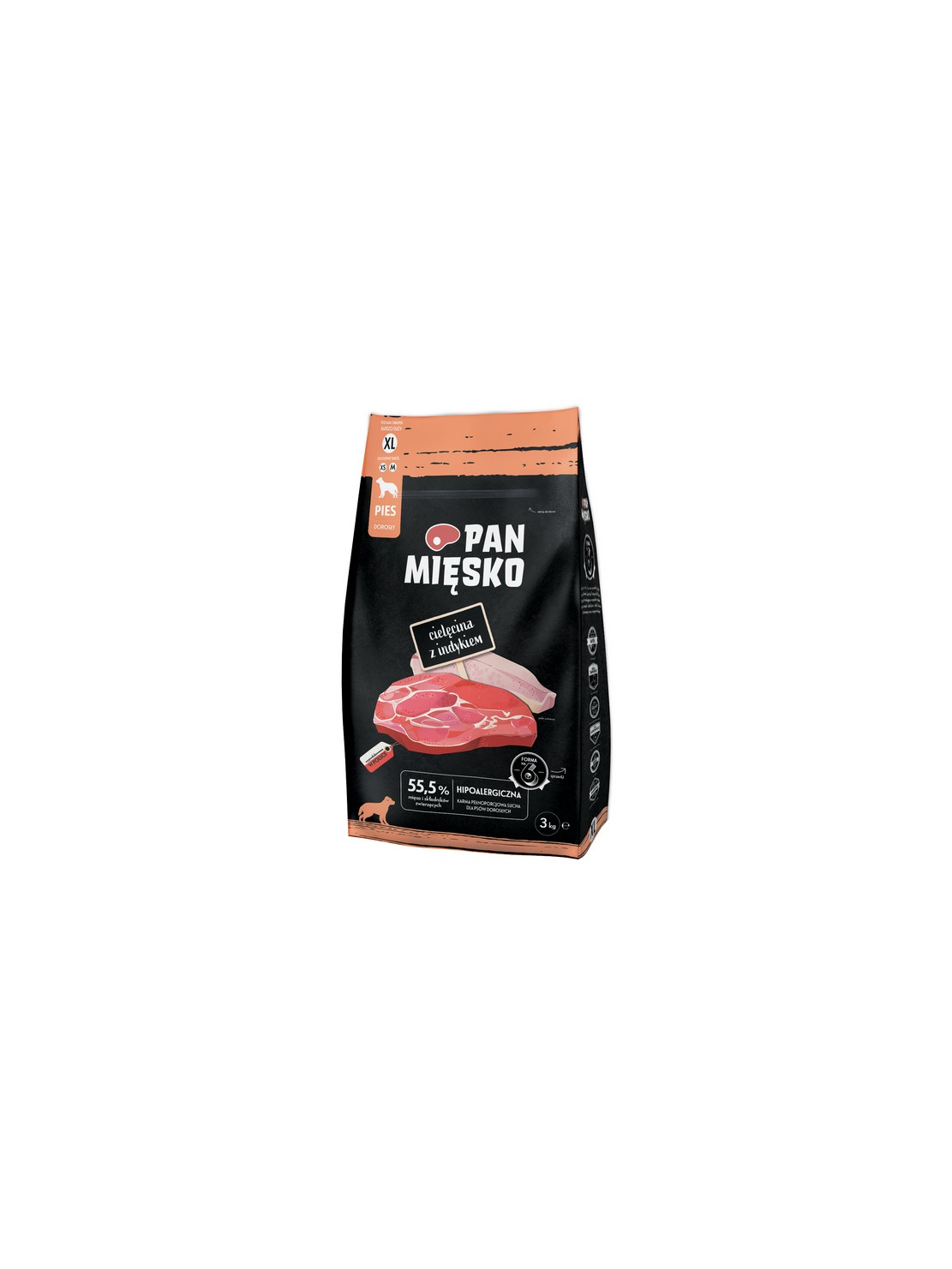 Pan Mięsko Karma sucha dla psa - cielęcina i indyk chrupki XL 3kg