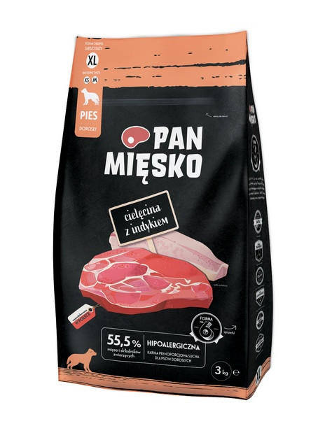 Pan Mięsko Karma sucha dla psa - cielęcina i indyk chrupki XL 3kg